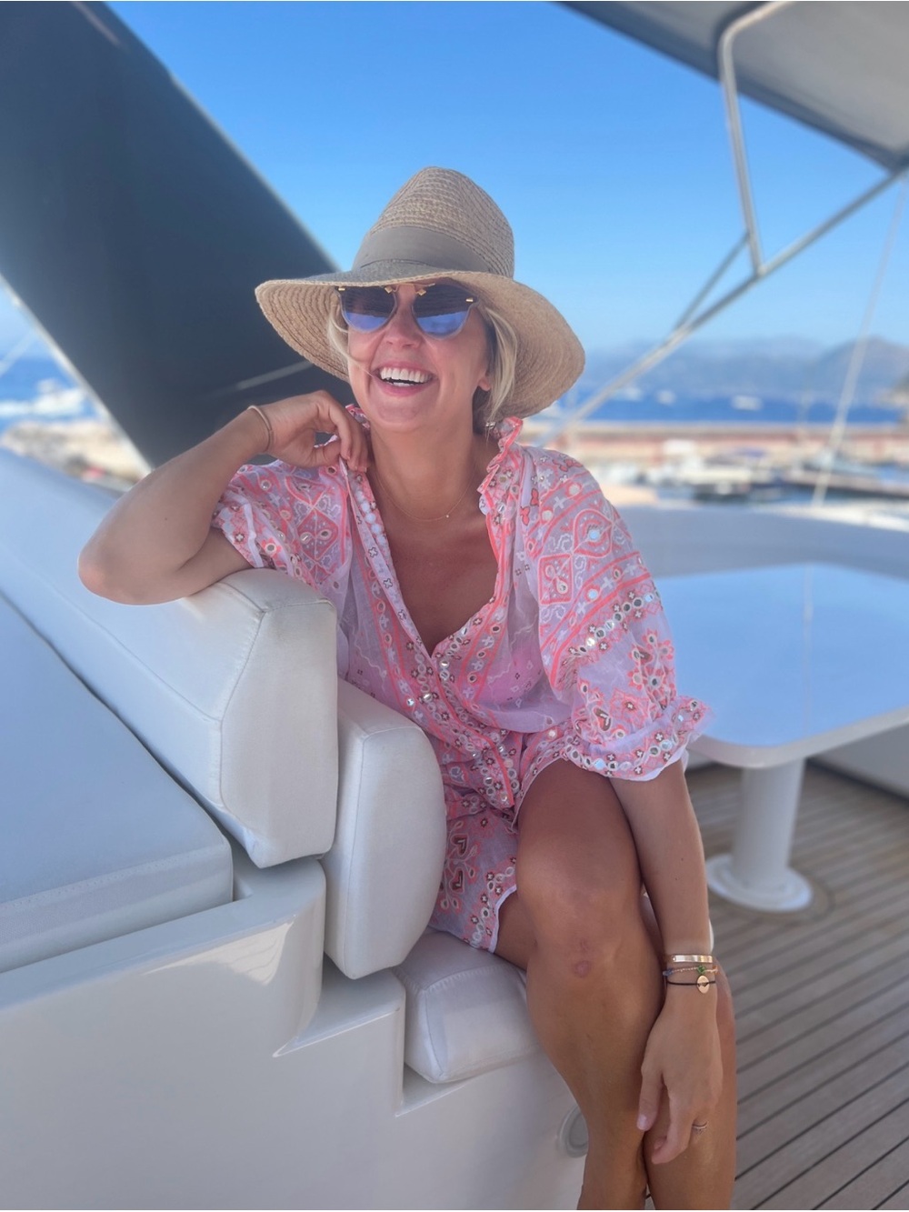 Juliet Dunn Embroidered Pink & White Boho Beach Dress